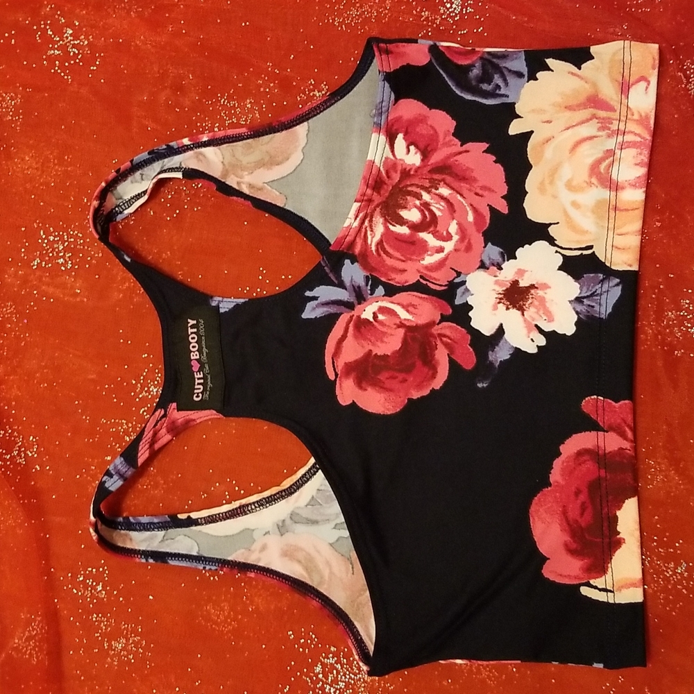 *NEW* CUTE BOOTY LOUNGE FLOWER PRINT Razorback top/bra (med) NWOT